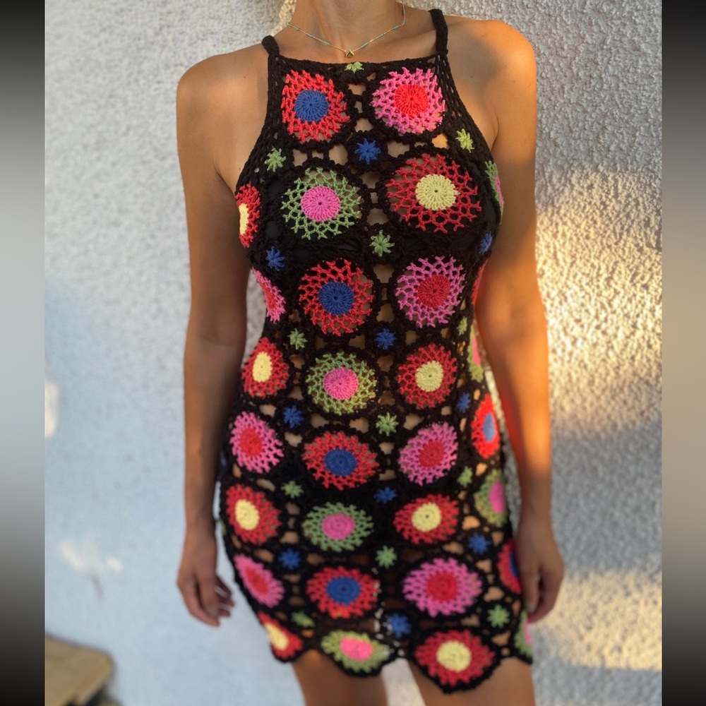 H&M/Coachella Line Dress - Floral Crochet Knit - XS